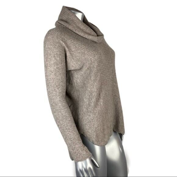 Cynthia Rowley Sweater Mock Cowl Turtleneck Beige Tan Knit Pullover Cashmere L - Picture 5 of 9
